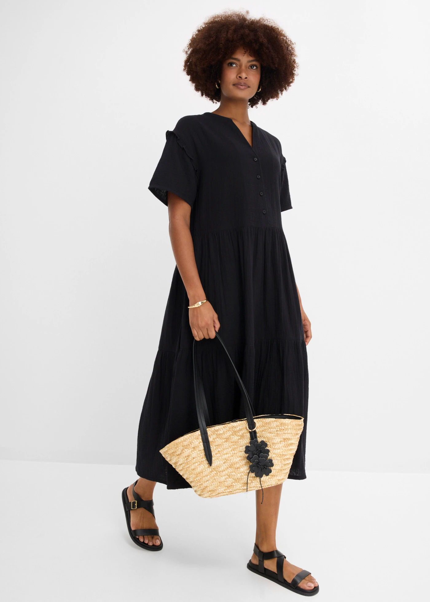 Rochie midi din muselină moale • negru • magazin bonprix