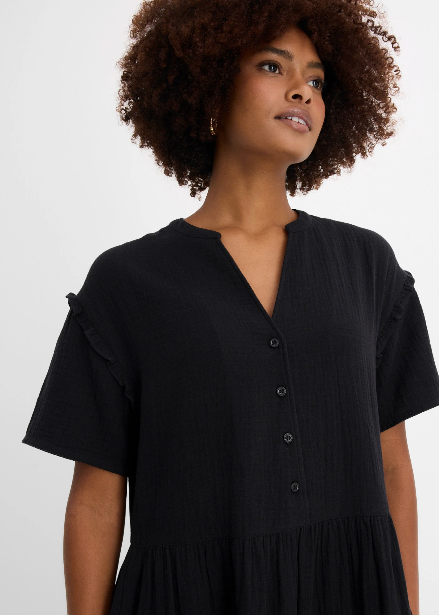 Robe midi en gaze de coton douce • noir • Boutique bonprix