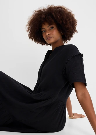 Robe midi en gaze de coton douce • noir • Boutique bonprix