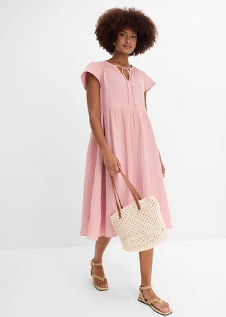 Robe douce en gaze de coton • rose cendré • Boutique bonprix