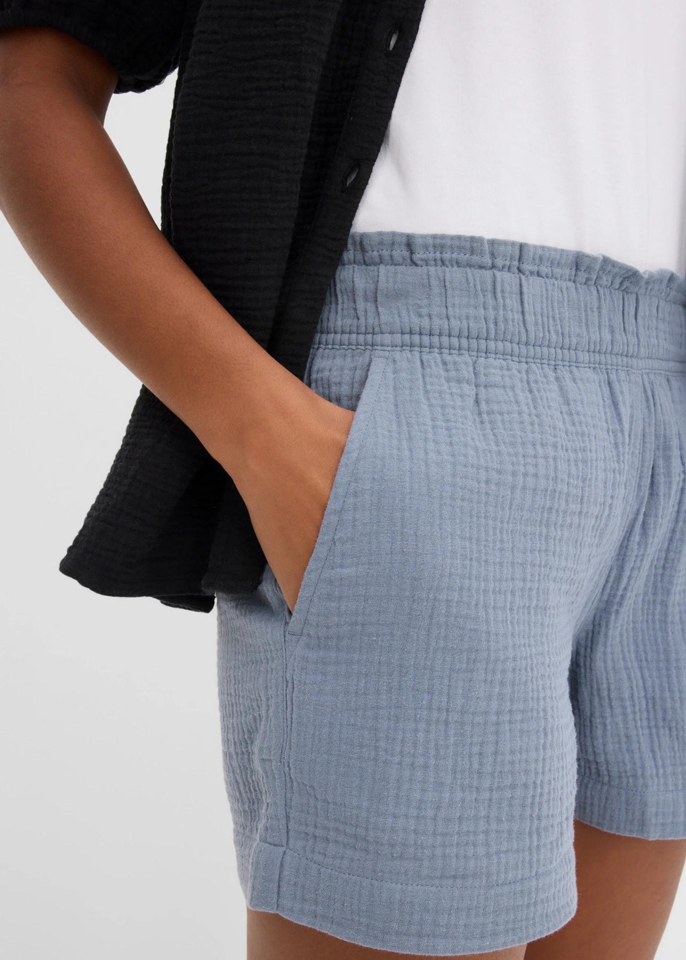 Mousseline short van katoen • rookblauw • bonprix online shop