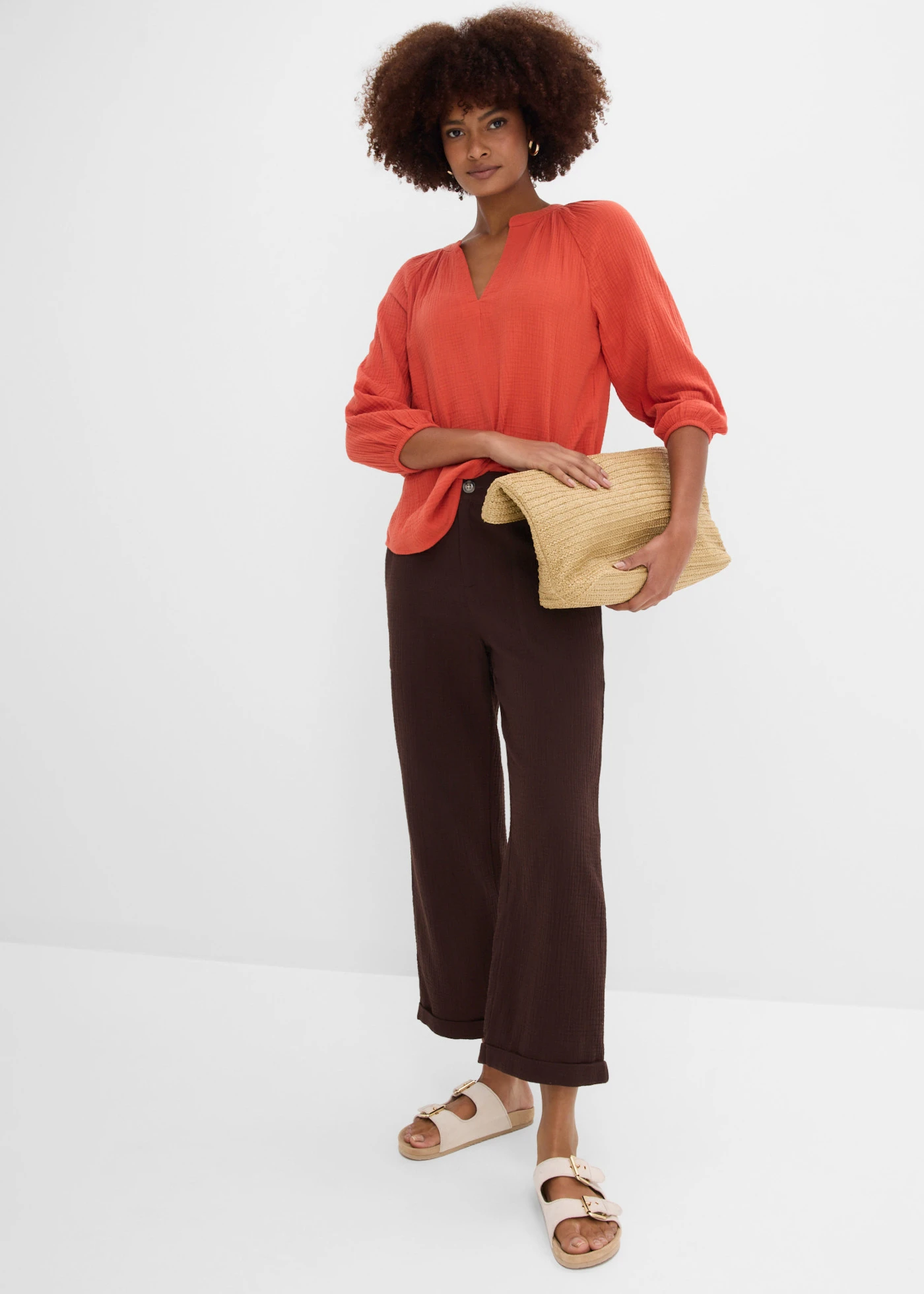 Pantaloni Culotte din muselină din bumbac 100% • maro închis • magazin bonprix