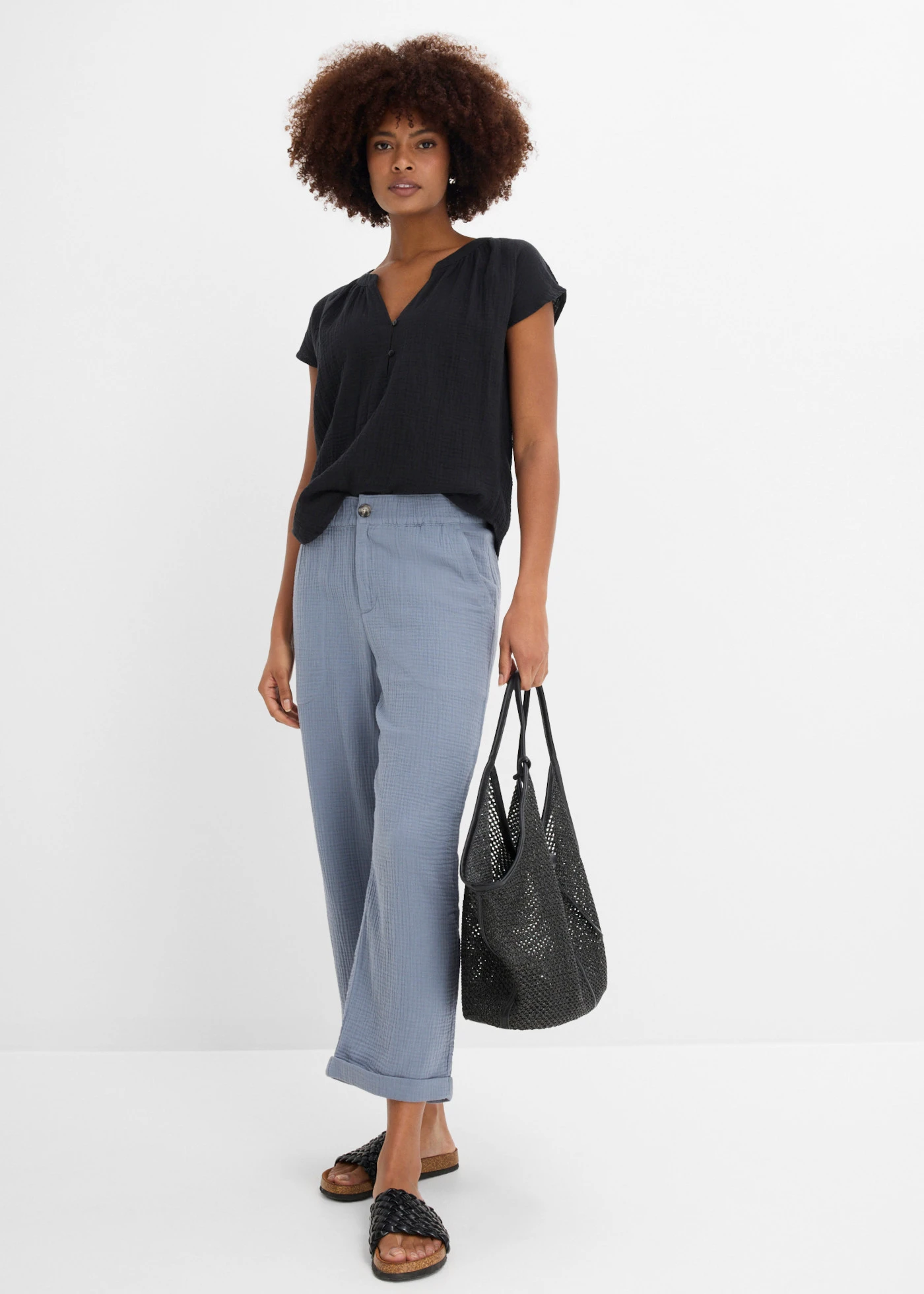 Mousseline culotte van puur katoen • rookblauw • bonprix online shop