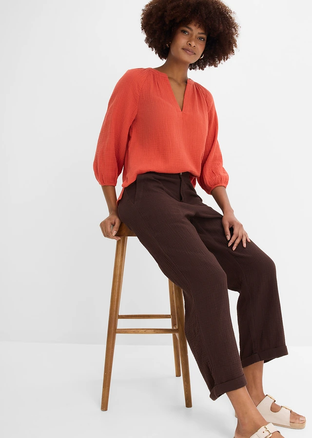 Pantaloni Culotte din muselină din bumbac 100% • maro închis • magazin bonprix