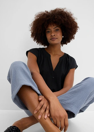 Pantalon large en gaze 100% coton • bleu fumé • Boutique bonprix