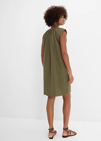 Robe courte 100% coton, Couleur: olive foncé