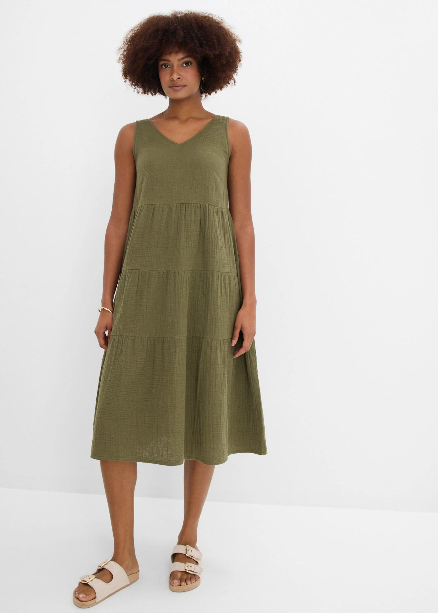 Mousseline jurk van puur katoen • donkerolijfgroen • bonprix online shop