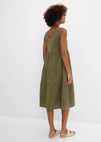 Mousseline jurk van puur katoen • donkerolijfgroen • bonprix online shop