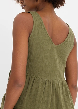 Mousseline jurk van puur katoen • donkerolijfgroen • bonprix online shop