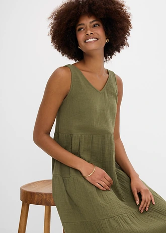 Rochie din muselină din bumbac 100% • oliv închis • magazin bonprix