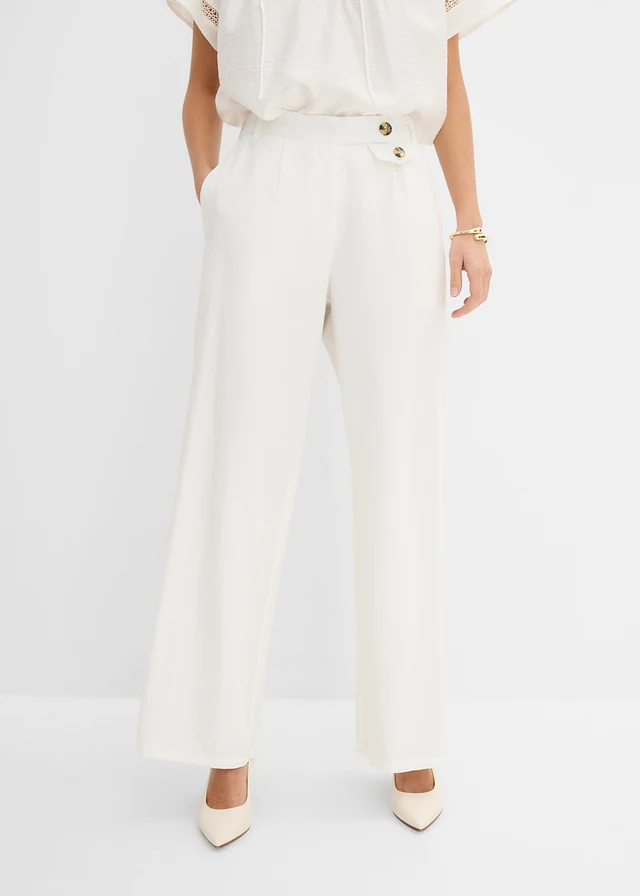 Pantalon large à pinces, Couleur: écru