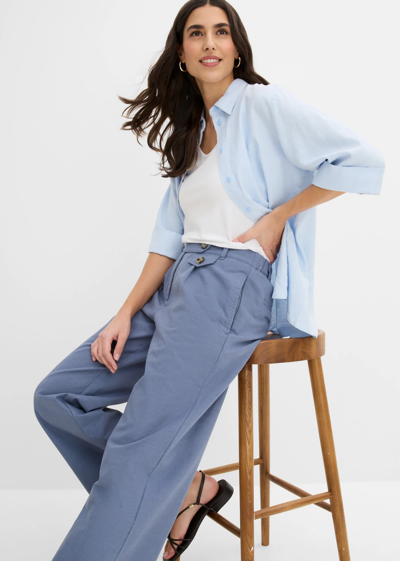 Pantalon large à pinces • bleu fumé • Boutique bonprix