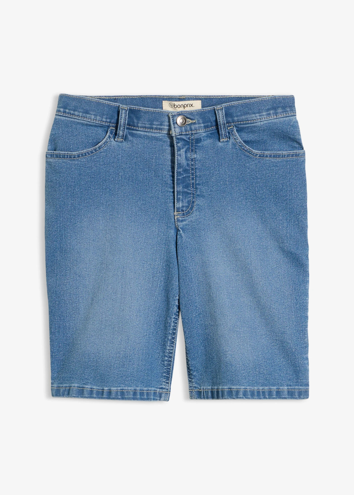 Bermudy jeansowe ze średnim stanem • jasnoniebieski denim "used" • sklep bonprix