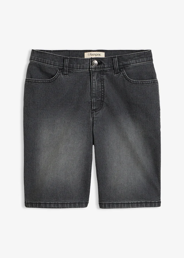 Farmer bermuda, Mid Waist • fekete denim, használt hatású • bonprix áruház