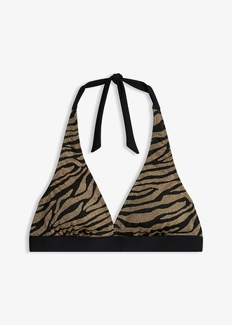 Bikinová podprsenka neckholder z lesklého materiálu, farba: čierna