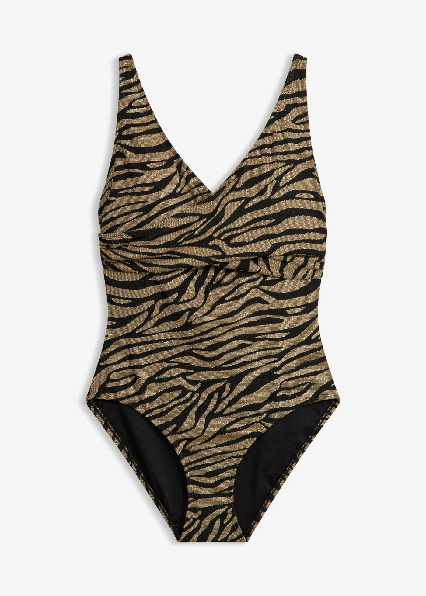 Badpak in wikkellook van glanzend materiaal • zwart-goudkleur zebraprint • bonprix online shop