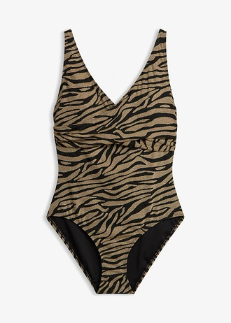Badpak in wikkellook van glanzend materiaal • zwart-goudkleur zebraprint • bonprix online shop