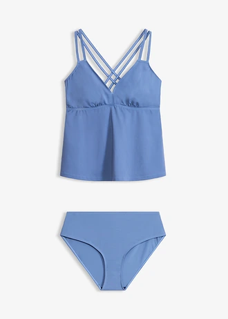 Tankini van sneldrogend materiaal met gekruiste bandjes (2-dlg. set), Kleur: jeansblauw