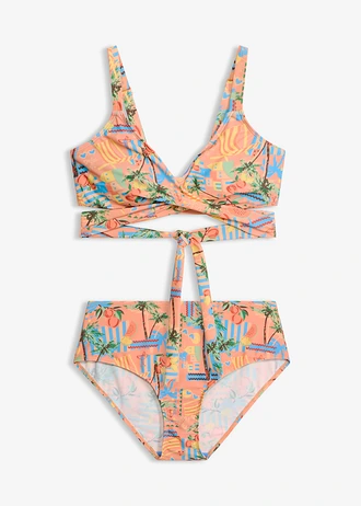 Bralette bikini in wikkellook (2-dlg. set) • koraal met print • bonprix online shop