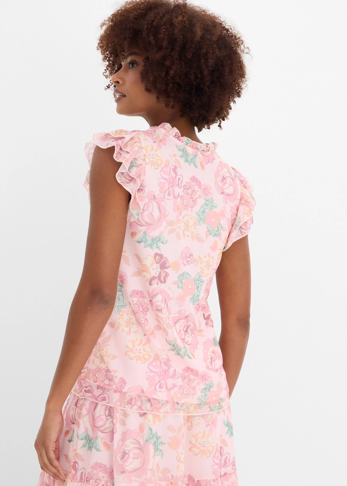 Shirtblouse van zachte mesh • lichtroze gebloemd • bonprix online shop