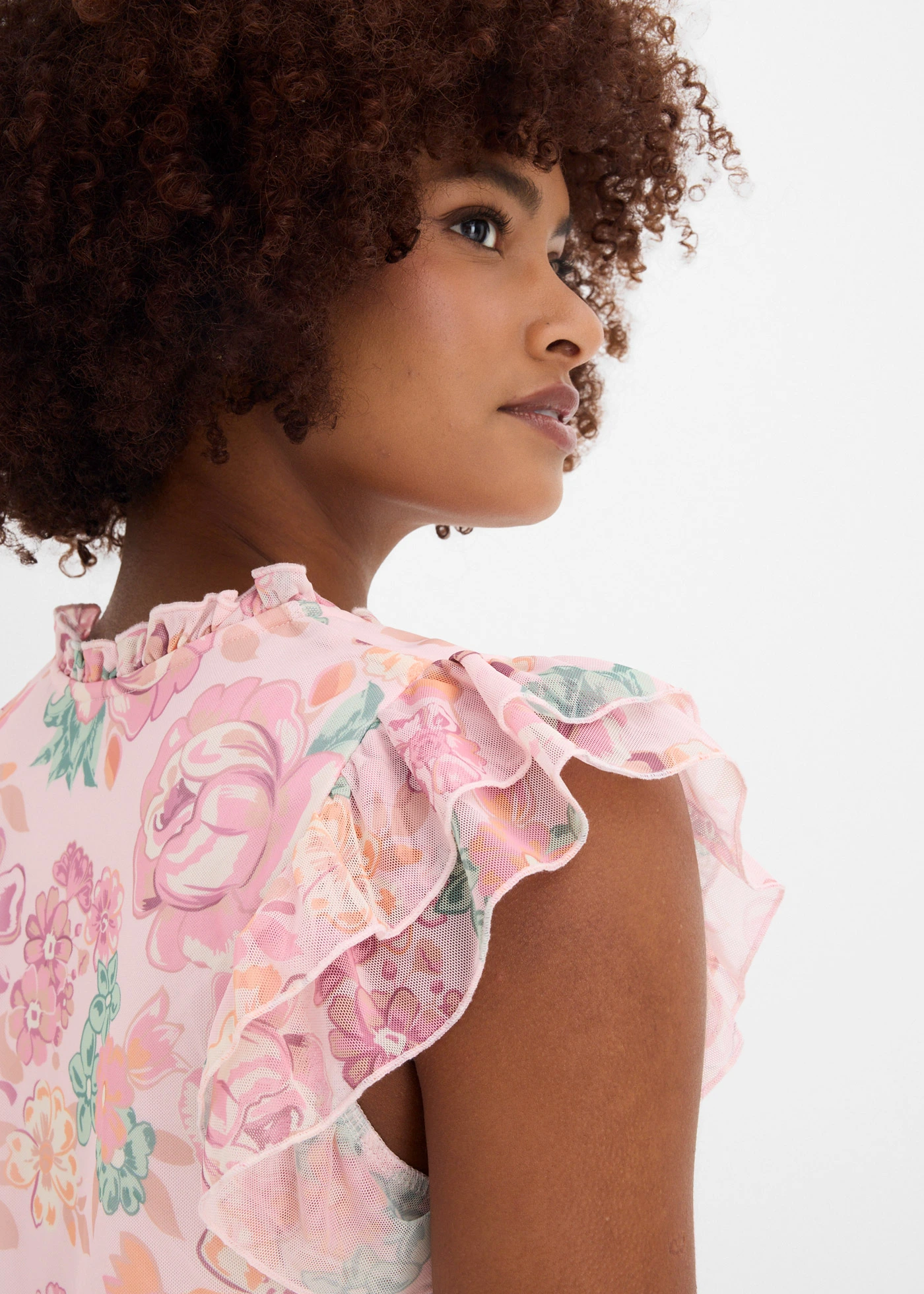 Shirtblouse van zachte mesh • lichtroze gebloemd • bonprix online shop