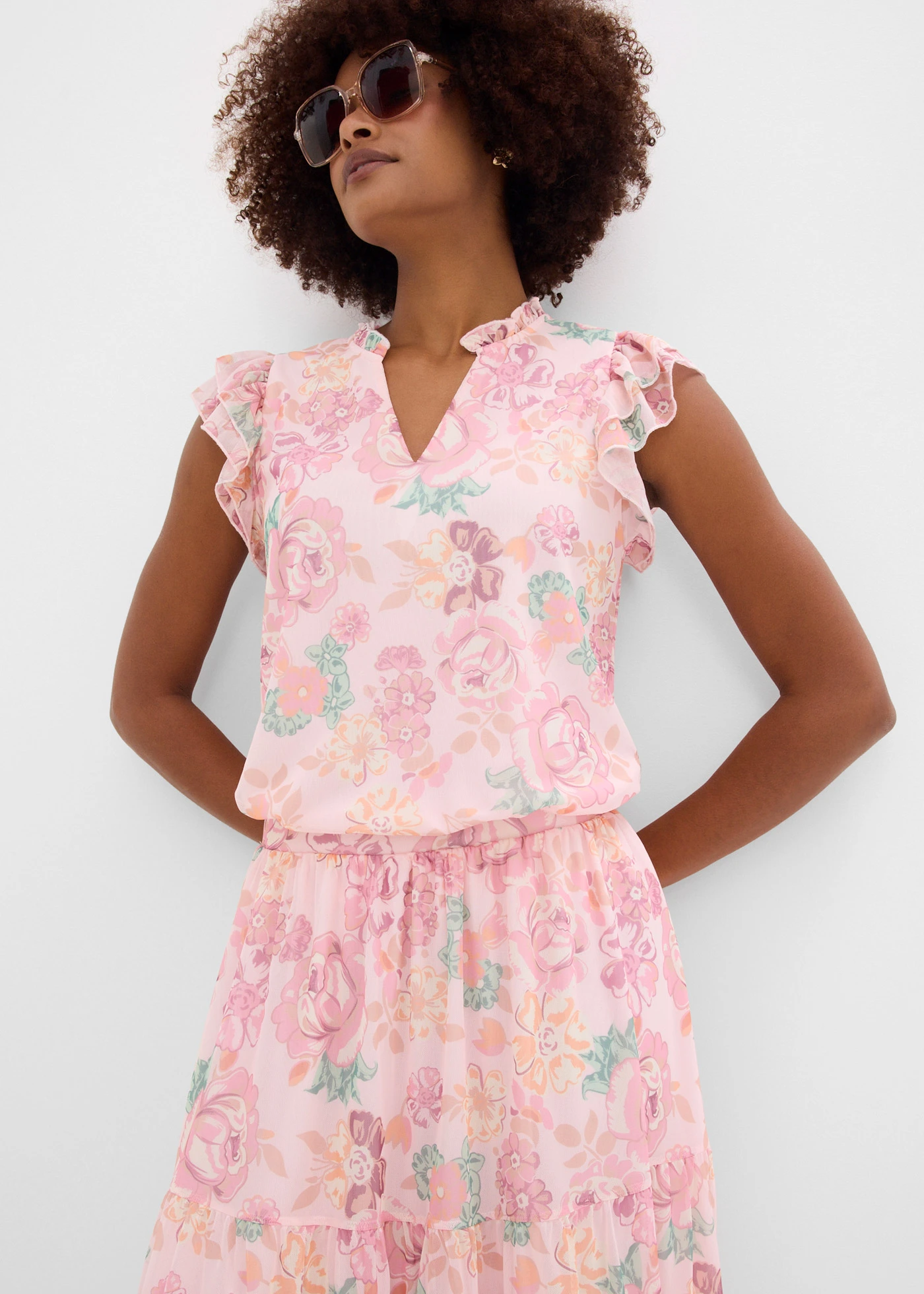 Maxi sukňa z jemnej sieťoviny • svetloružová kvetovaná • obchod bonprix