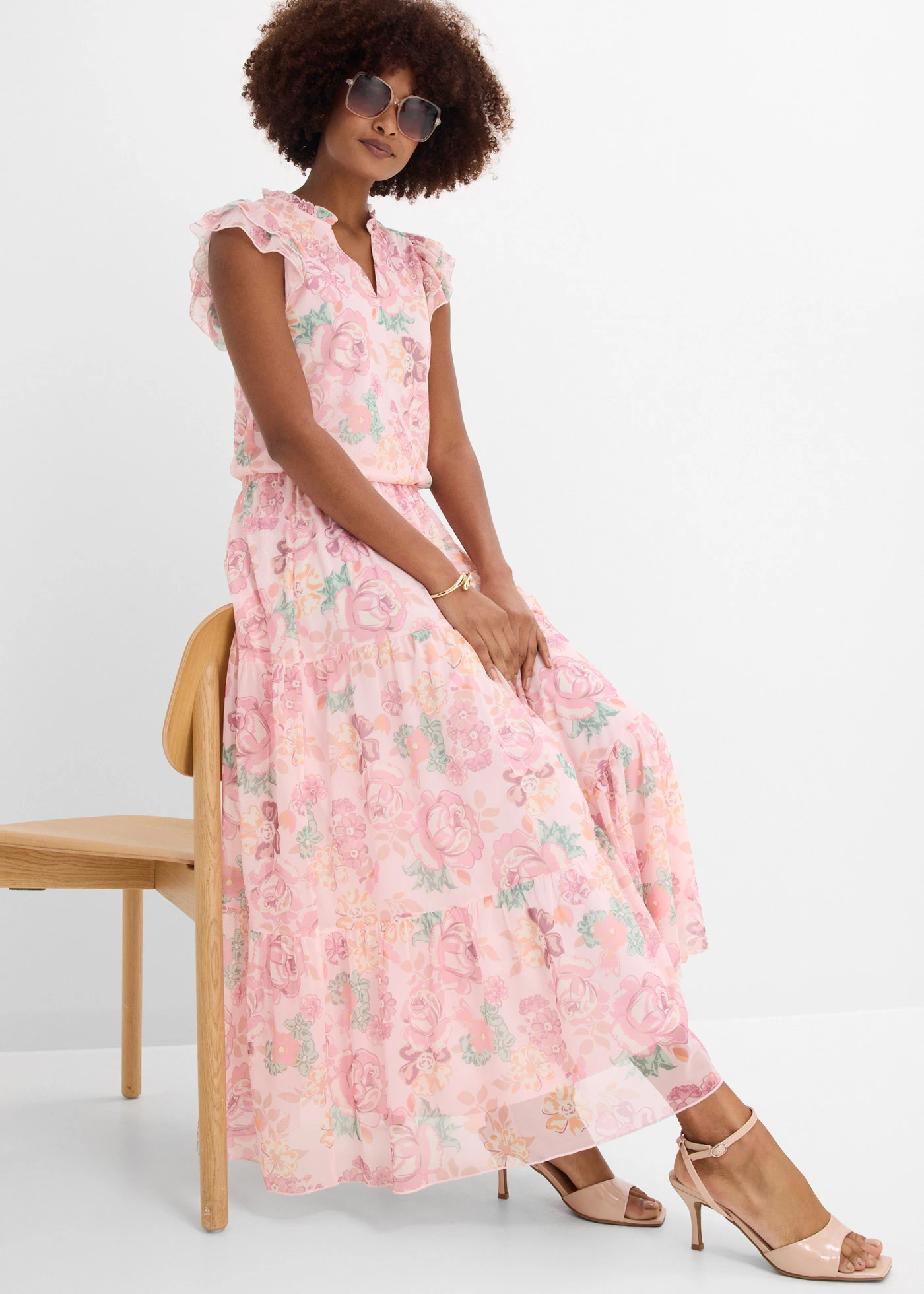 Jupe longue en mesh doux • rose clair floral • Boutique bonprix