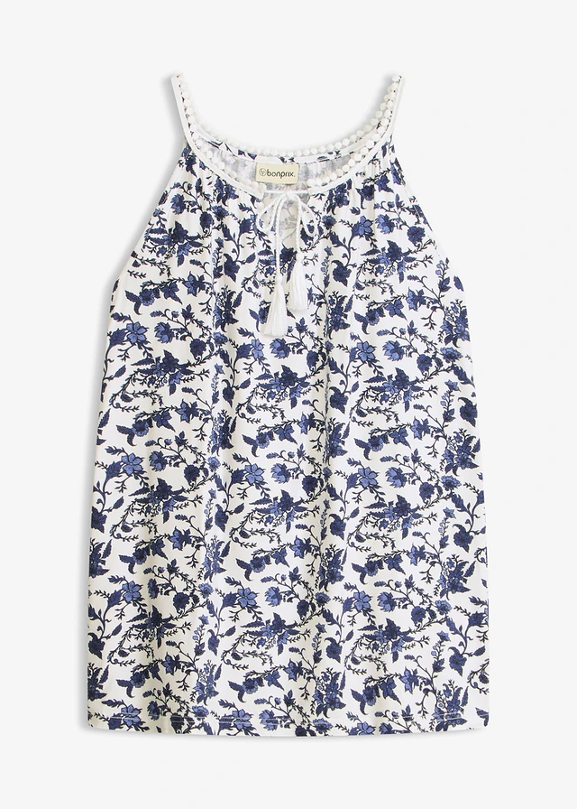 Top à fines bretelles en viscose • bleu/blanc floral • Boutique bonprix