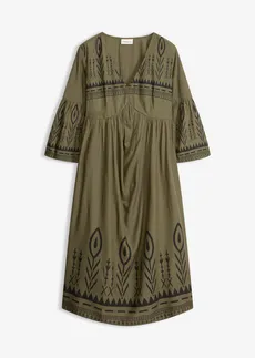 Robe midi en viscose fluide • olive foncé/noir imprimé • Boutique bonprix