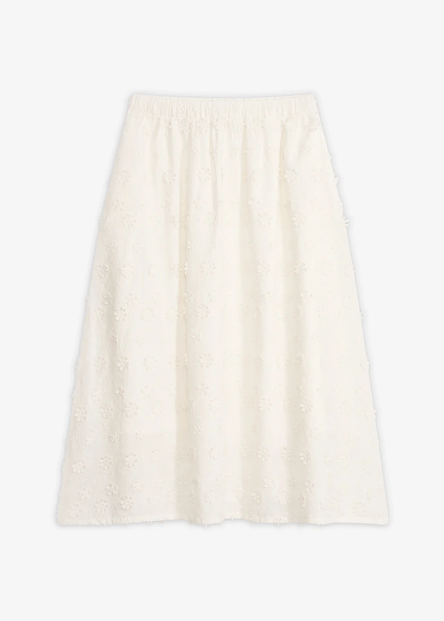 Fustă midi cu broderie florală • ecru • magazin bonprix