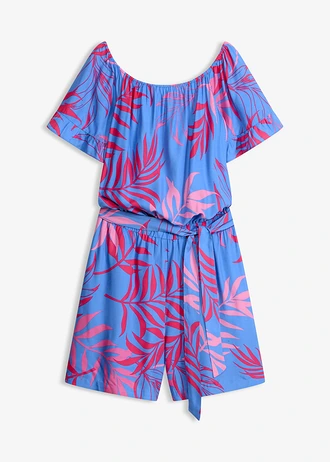 Jumpsuit met carmenhals • middenblauw-pinklady • bonprix online shop