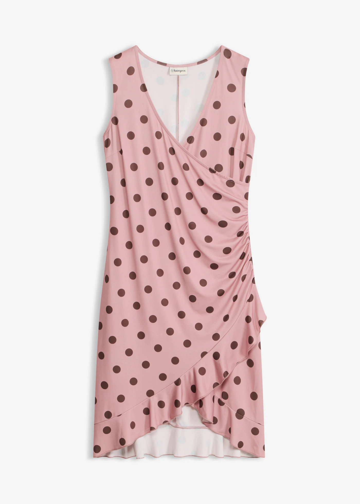 Jersey jurk met diep decolleté • asroze/bruin gestippeld • bonprix online shop