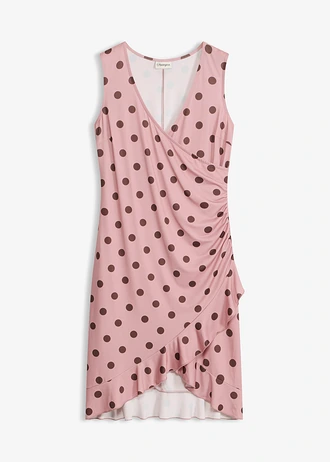 Rochie din jerse cu decolteu adânc • roz cenușiu/maro cu buline • magazin bonprix