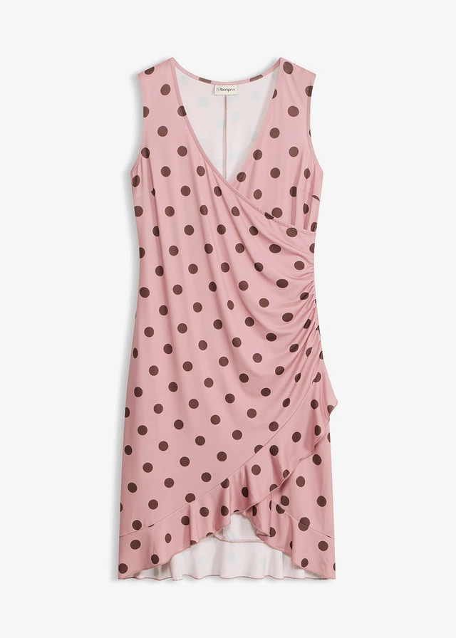 Robe en jersey à décolleté plongeant • rose cendré pois marron • Boutique bonprix