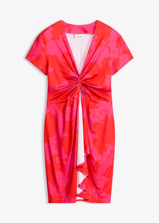 Robe en jersey avec effet twisté devant • fuchsia floral • Boutique bonprix