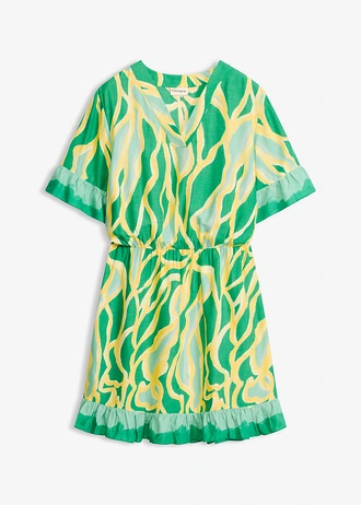 Chiffonjurk met ruches, Kleur: kristalmint-lichtgeel gedessineerd