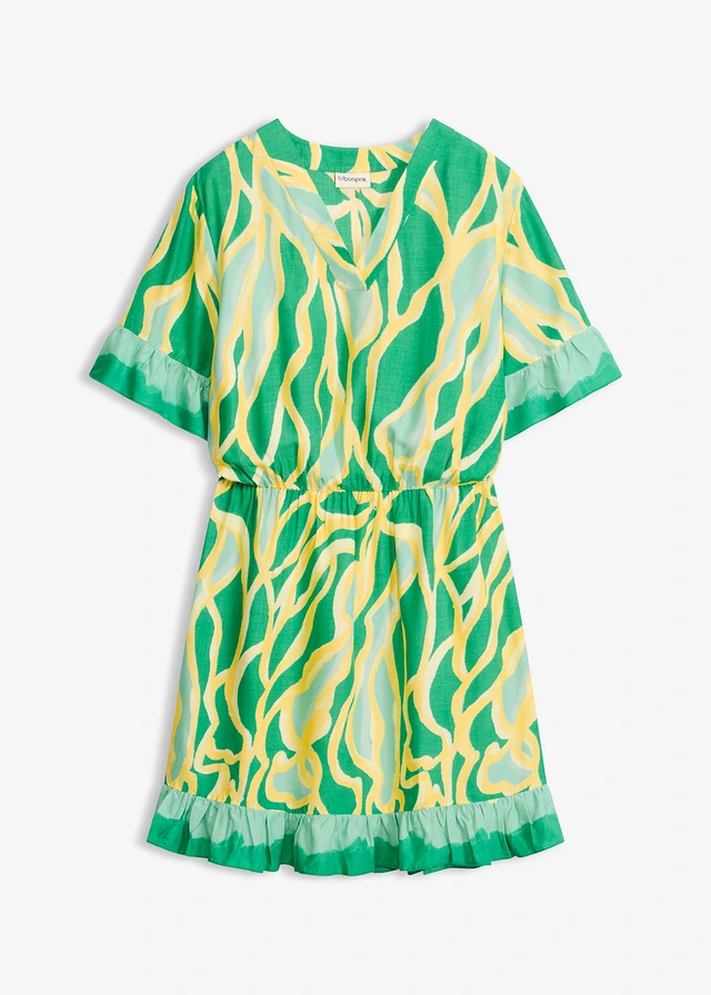 Chiffonjurk met ruches • kristalmint-lichtgeel gedessineerd • bonprix online shop