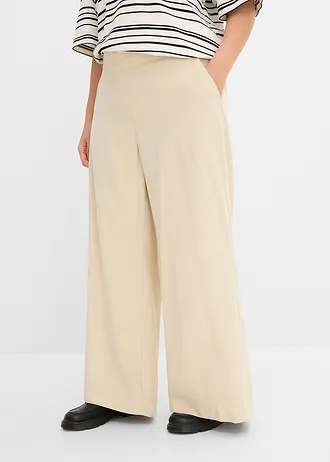 Pantaloni palazzo din material cu viscoză, culoare: bej nisipiu mat