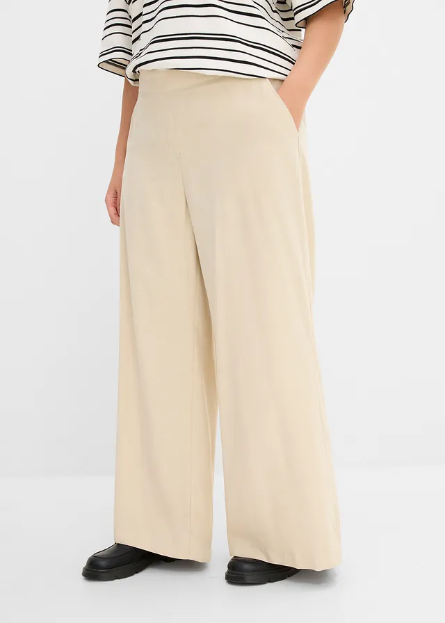 Pantalon palazzo en viscose majoritaire, Couleur: sable clair