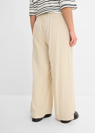 Pantaloni palazzo din material cu viscoză, culoare: bej nisipiu mat