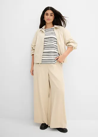 Pantaloni palazzo din material cu viscoză, culoare: bej nisipiu mat