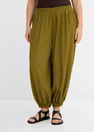 Șalvari din crep texturat, culoare: verde-natur