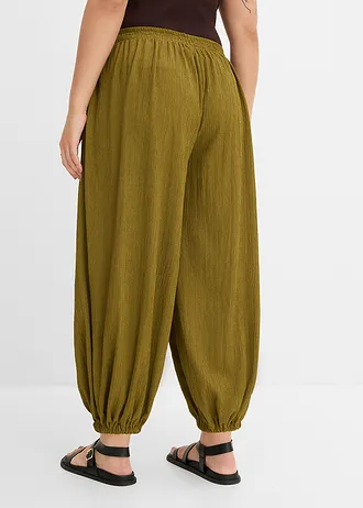 Șalvari din crep texturat, culoare: verde-natur