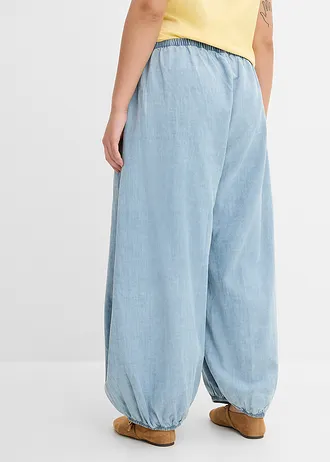 Șalvari din mix ușor cu in, culoare: bleu denim