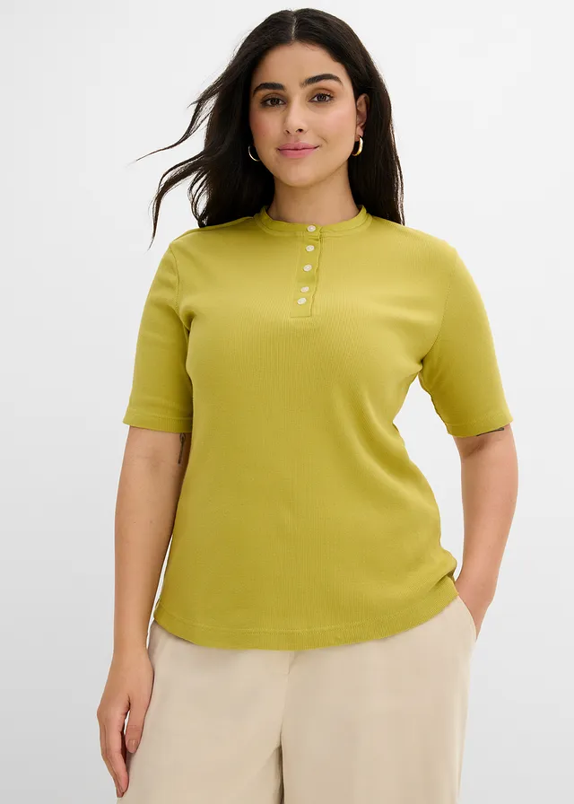 T-shirt côtelé 100% coton, Couleur: vert cactus