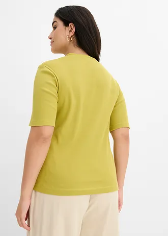 Geribd shirt van biologisch katoen, Kleur: cactusgroen