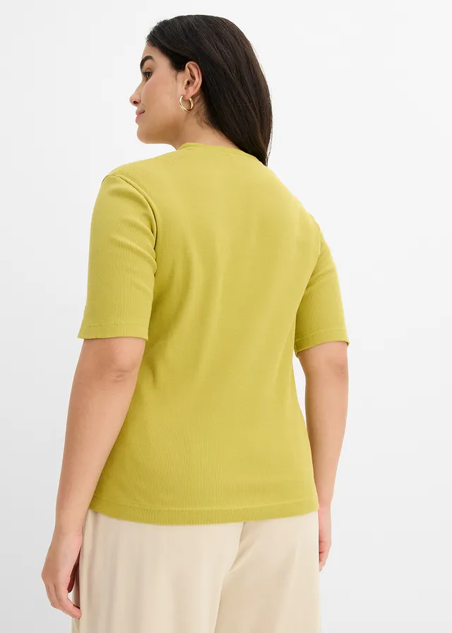 T-shirt côtelé 100% coton, Couleur: vert cactus