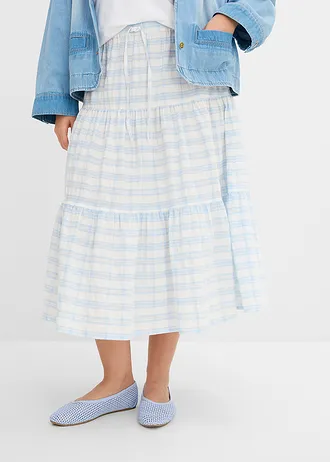 Midi rok van puur katoen, Kleur: wolwit-poederblauw geruit