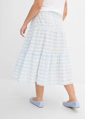 Midi rok van puur katoen, Kleur: wolwit-poederblauw geruit