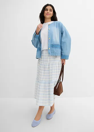 Midi rok van puur katoen, Kleur: wolwit-poederblauw geruit